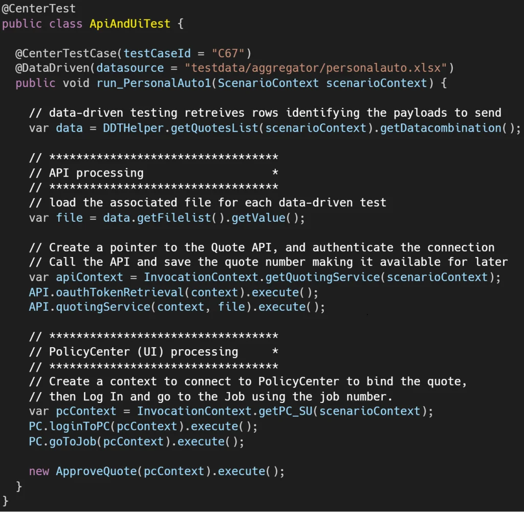 A single test handling both API and UI