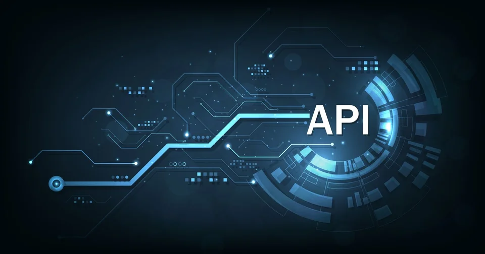 A series of digital lines with the word "API"