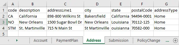 In the resulting spreadsheet, line 2 was generated from the hard-coded values. Lines 3 and 4 were manually added for additional tests.
