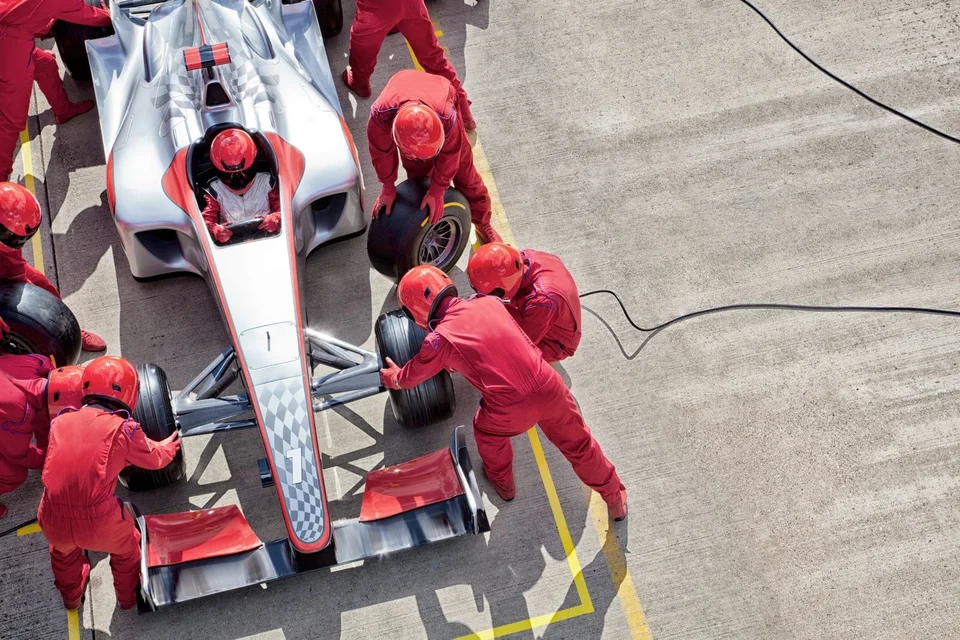 Formula 1 car during a pit stop