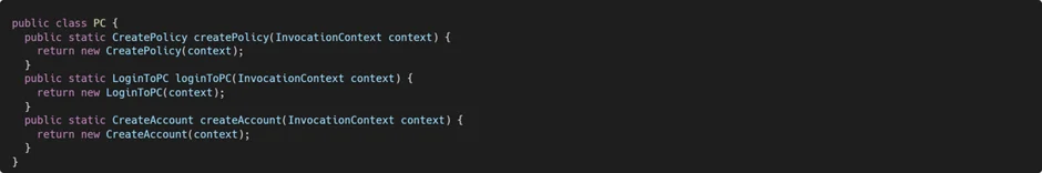 Let's create a TestFactory class: