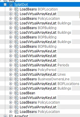 Finally, let’s look at what Guidewire Gosu splat (*) does. Splat is a powerful (yet expensive) operation to flatten an array allowing accessibility to properties within the array. For example, all Coverable States within each Coverable: